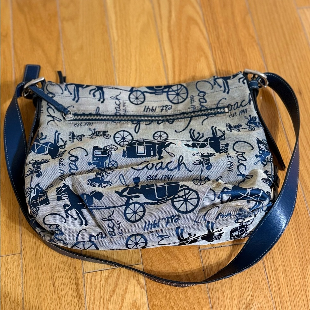 Coach Navy and Beige Shoulder Bag